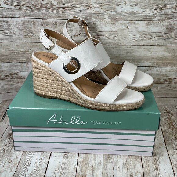 Abella Shoes - Abella True Comfort Women's 9 M Taya Wedge Sandal Shoe Adjustable White NIB NEW
